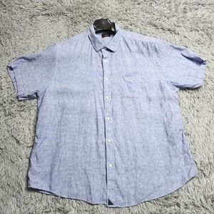 UNTUCKit Valente WR Shirt Mens XXL 2XL Blue Linen Short Sleeve Button Up